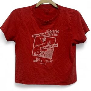 John Galt Electric Circus New York Red Cropped Short Sleeve Tee Shirt